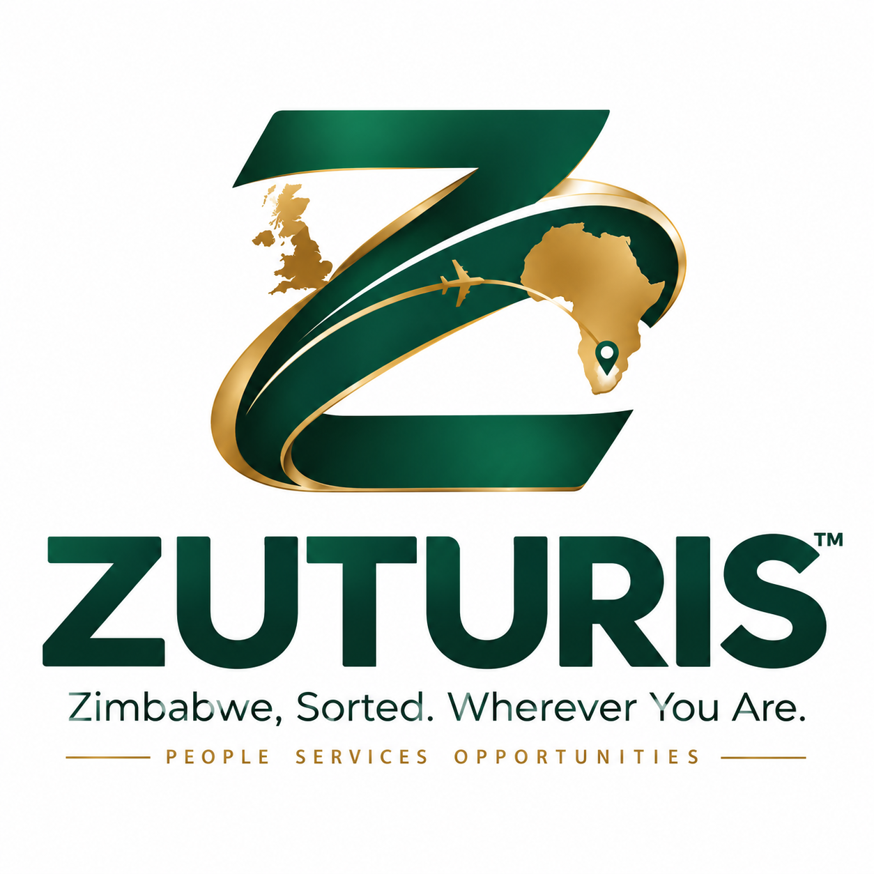 Zuturis logo: a Z ribbon linking the UK and Zimbabwe